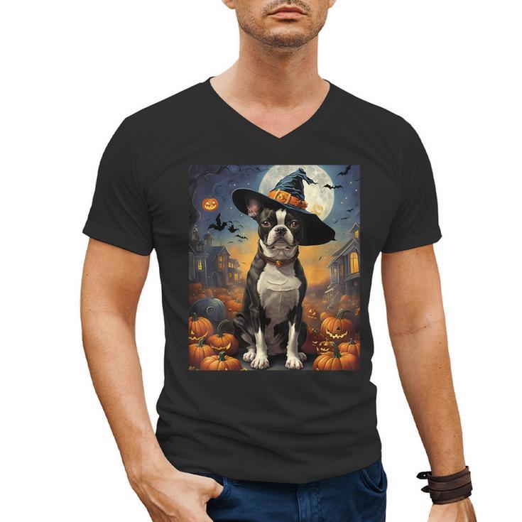 Aesthetic Halloween Boston Terrier Dog Witch Pumpkin For Men Women Kids Men's V-Neck T-Shirt