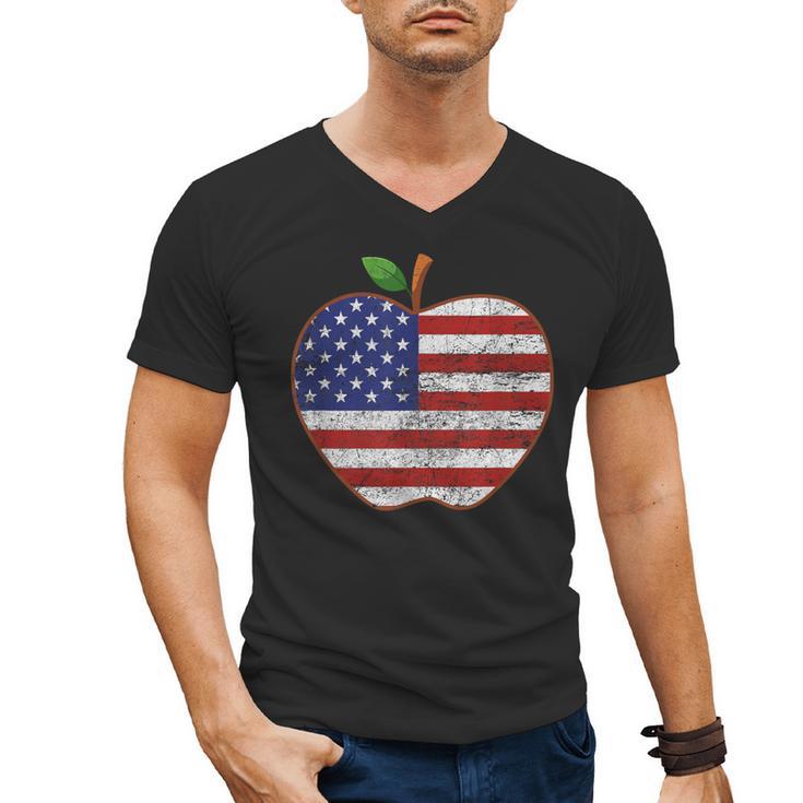 American Flag Teachers Students Apple 4th Of July Vintage Men's V-Neck T-Shirt