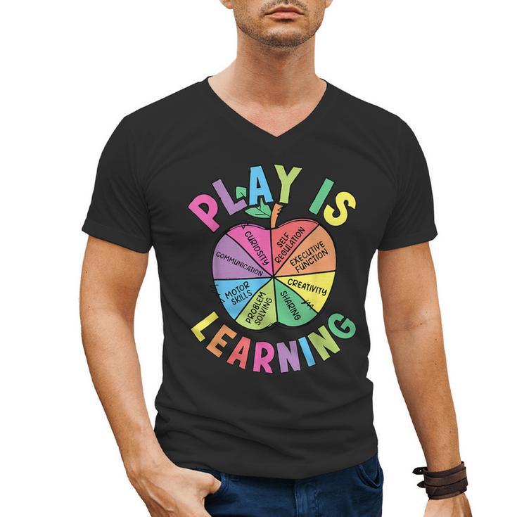 Apple Retro Play Is Learning Kindergarten Teacher Daycare Men's V-Neck T-Shirt