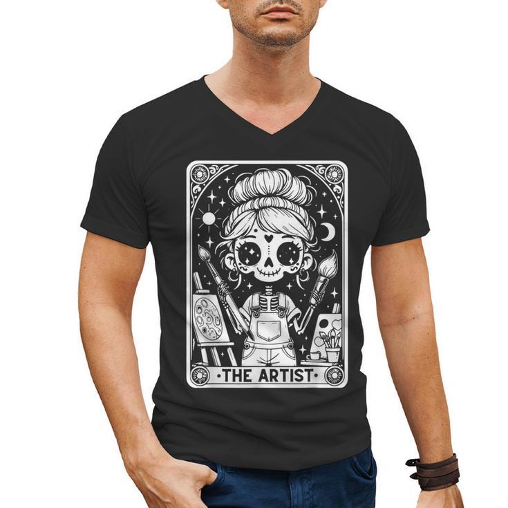 Artist Tarot Card Skeleton Painter Art Teacher Witchy Men's V-Neck T-Shirt, trending gift Artist Tarot Card Skeleton Painter Art Teacher Witchy Men's V-Neck T-Shirt, trending gift