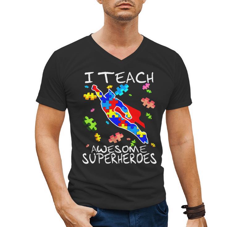 Autism Awareness Teacher I Teach Awesome Superheroes Men's V-Neck T-Shirt
