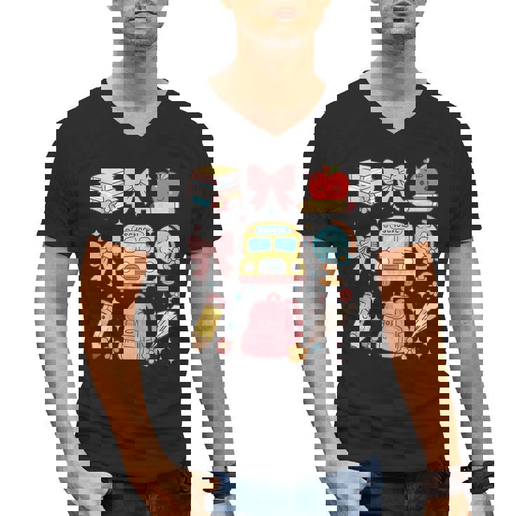 Back To School Coquette Teacher Women Girl Kindergarten PreK Men&#x27;s V-Neck T-Shirt