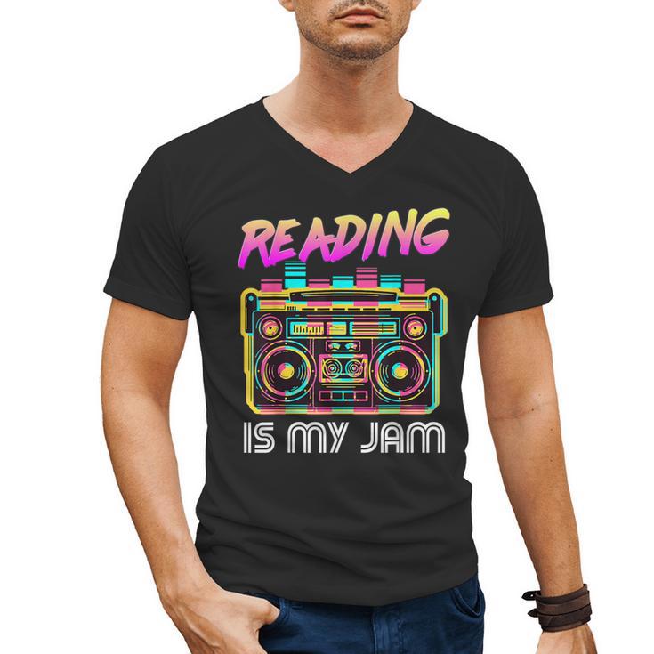 Back To School Retro Reading Is My Jam 80s Teacher Boombox Men's V-Neck T-Shirt
