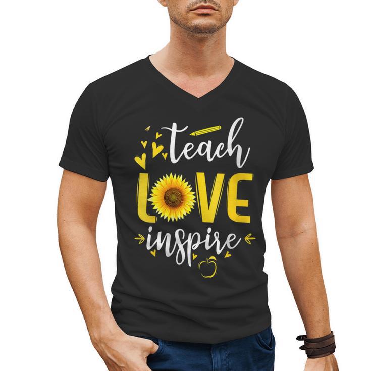 Back To School Teach Love And Inspire Teacher Sunflower Men's V-Neck T-Shirt
