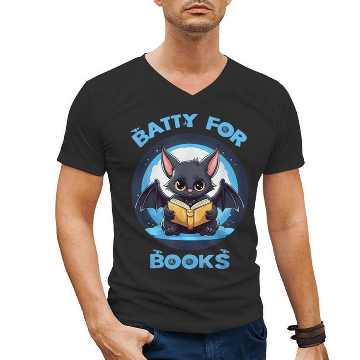 Batty About Books Lover Teacher Librarian Bookish Halloween For Men Women Kids Men's V-Neck T-Shirt