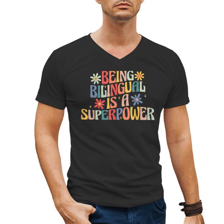 Being Bilingual Is A Superpower Back To School ESL Teacher Men's V-Neck T-Shirt