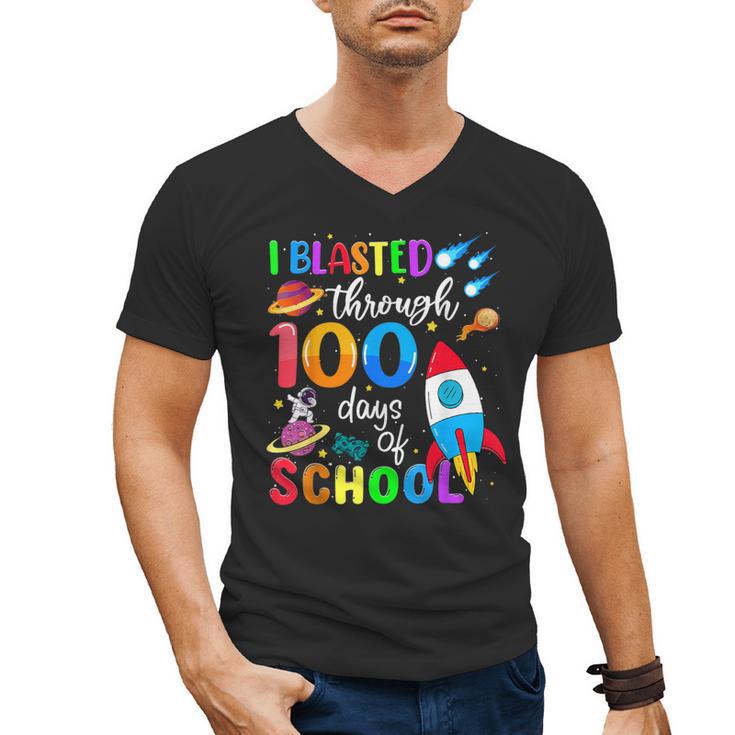 I Blasted Through 100 Days Of School 100th Day Teacher Kids Men's V-Neck T-Shirt