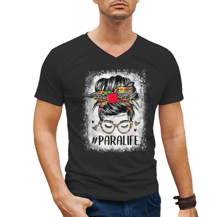 Bleached Teacher Para Life Paraprofessional Cute Messy Bun For Men Women Girls Kids Men's V-Neck T-Shirt