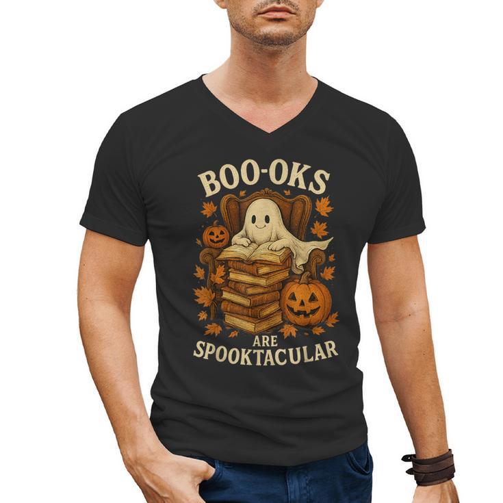 Books Are Spooktacular Ghost Book Reading Halloween Teachers Men's V-Neck T-Shirt