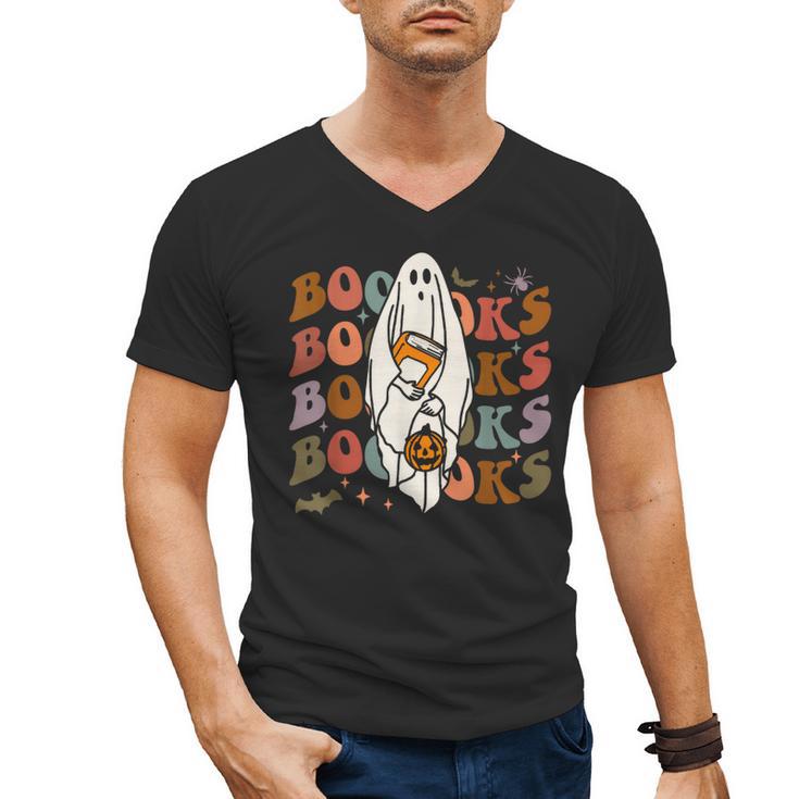 Booooks Ghost Halloween Groovy Vintage Teacher Book Reading Men's V-Neck T-Shirt, Groovy Teacher Gifts, trending gift Booooks Ghost Halloween Groovy Vintage Teacher Book Reading Men's V-Neck T-Shirt, Groovy Teacher Gifts, trending gift