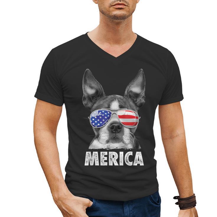 Boston Terrier 4th Of July Merica Men Women USA Flag Vintage Men's V-Neck T-Shirt