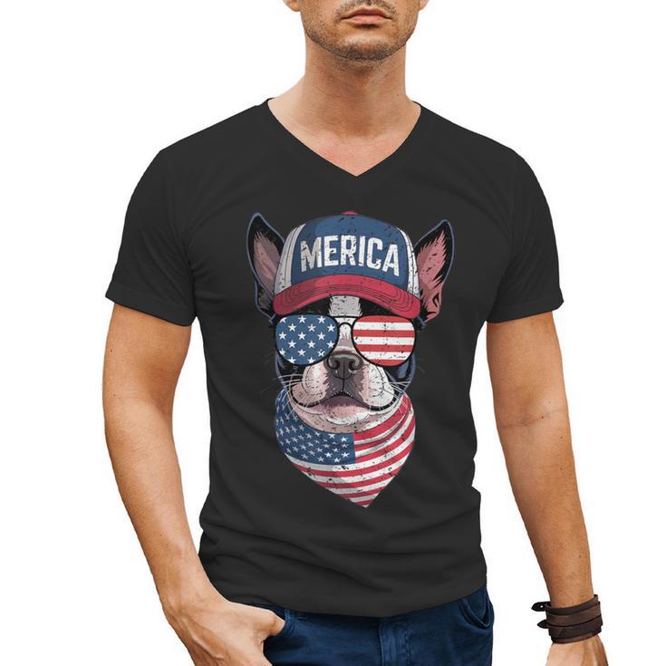 Boston Terrier 4th Of July US Merica Bostie Dog Patriotic For Men Women Kids Men's V-Neck T-Shirt