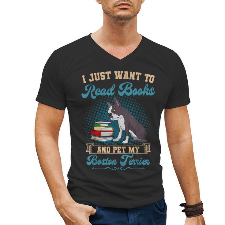 Boston Terrier American Gentleman Bibliophile Book Lover Men's V-Neck T-Shirt