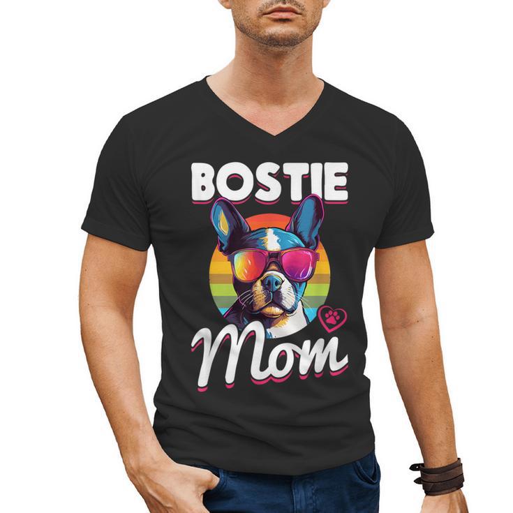 Boston Terrier Bostie Dog Breed Pet Bostie Mom Men's V-Neck T-Shirt