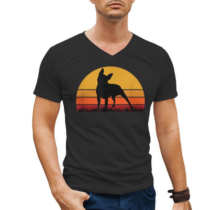 Boston Terrier Bostie Sunset Retro Dog Pet Mom Dad Men's V-Neck T-Shirt