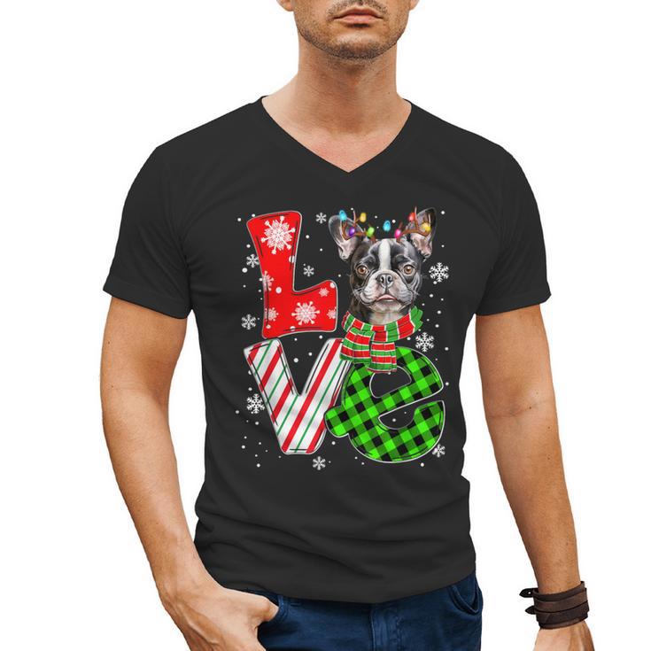 Boston Terrier Christmas Tree Lights Santa Dog Xmas For Men Women Kids Men's V-Neck T-Shirt