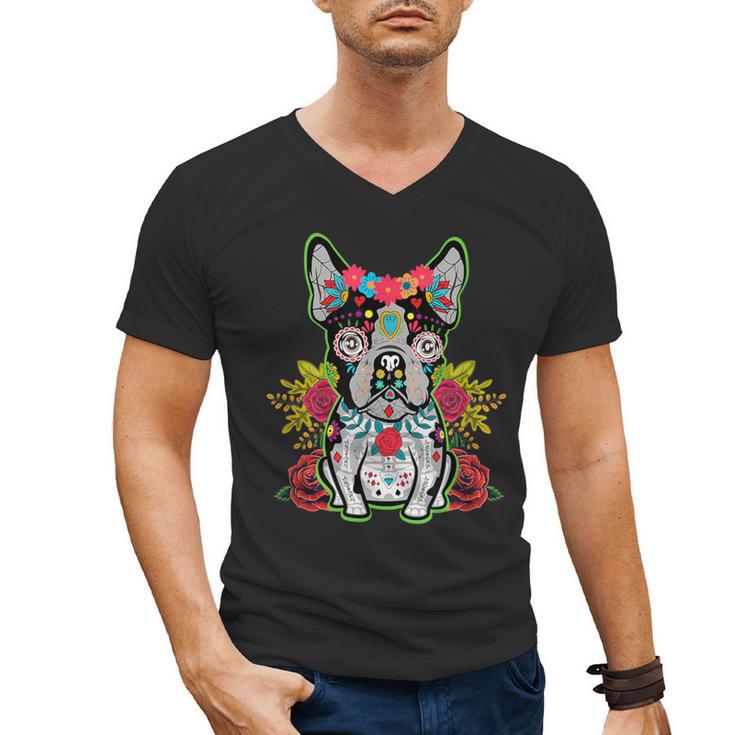 Boston Terrier Dia De Los Muertos Day Of The Dead Dog Skull For Men Women Kids Men's V-Neck T-Shirt