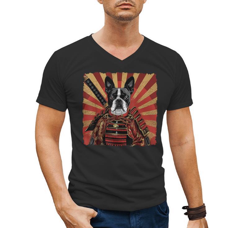 Boston Terrier Dog Japanese Art Samurai Ukiyo-e Men's V-Neck T-Shirt