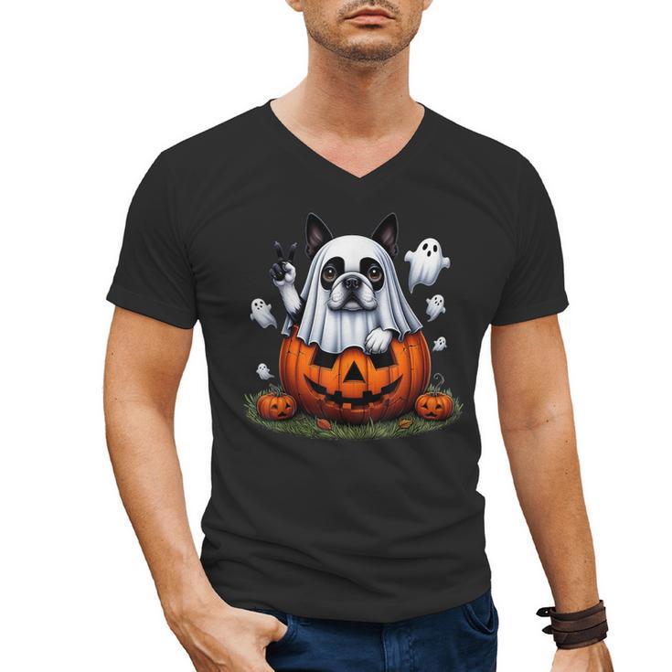 Boston Terrier Ghost Boo Halloween Kids Men's V-Neck T-Shirt
