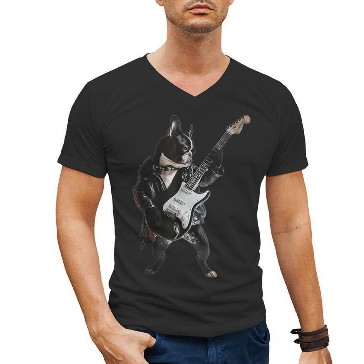 Boston Terrier Guitar Men's V-Neck T-Shirt