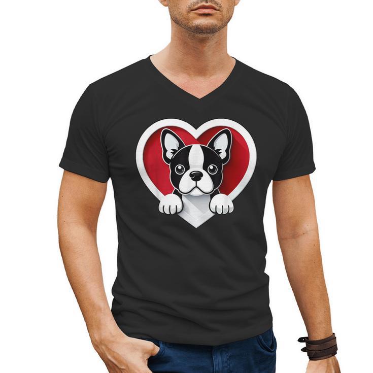 Boston Terrier Heart Cute Puppy Lover Or Dog Owner Men's V-Neck T-Shirt