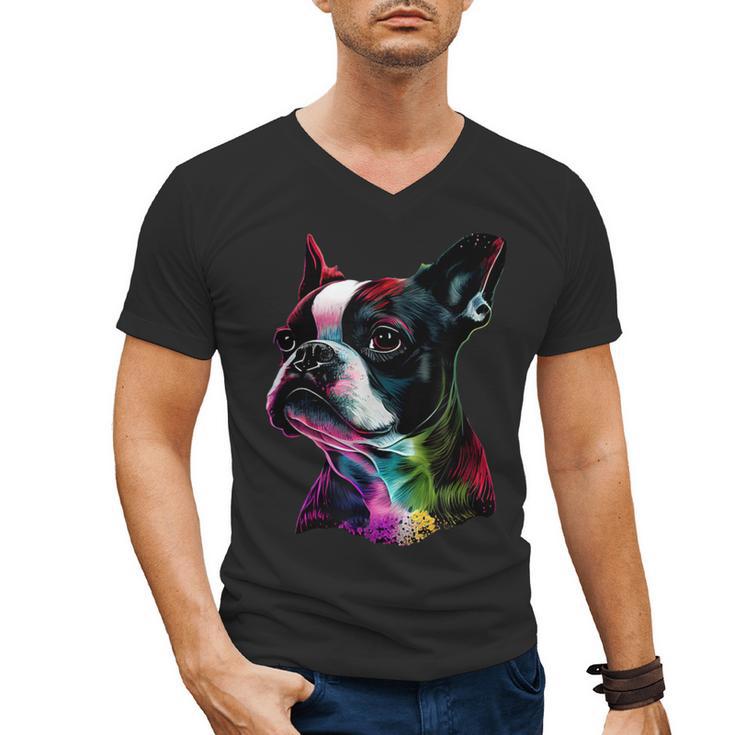 Boston Terrier Lovers Colorful Pop Art Boston Terrier Men's V-Neck T-Shirt