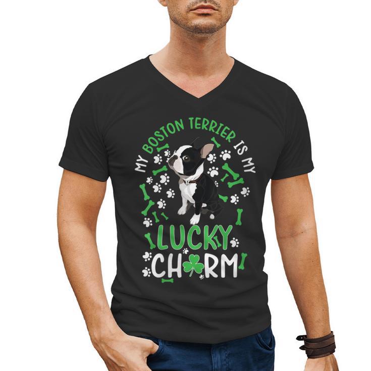 My Boston Terrier Is My Lucky Charm Paw Dog St Patrick's Day Men's V-Neck T-Shirt