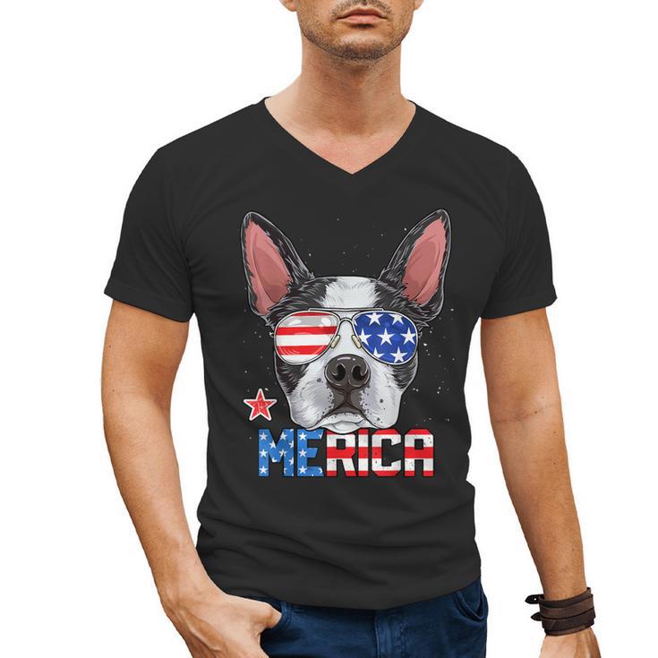 Boston Terrier Merica 4th Of July T Shirt Men Boys Dog Puppy Men's V-Neck T-Shirt
