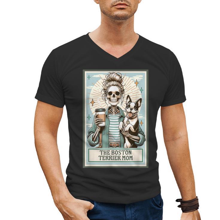 The Boston Terrier Mom Skeleton Spooky Season Halloween Men's V-Neck T-Shirt