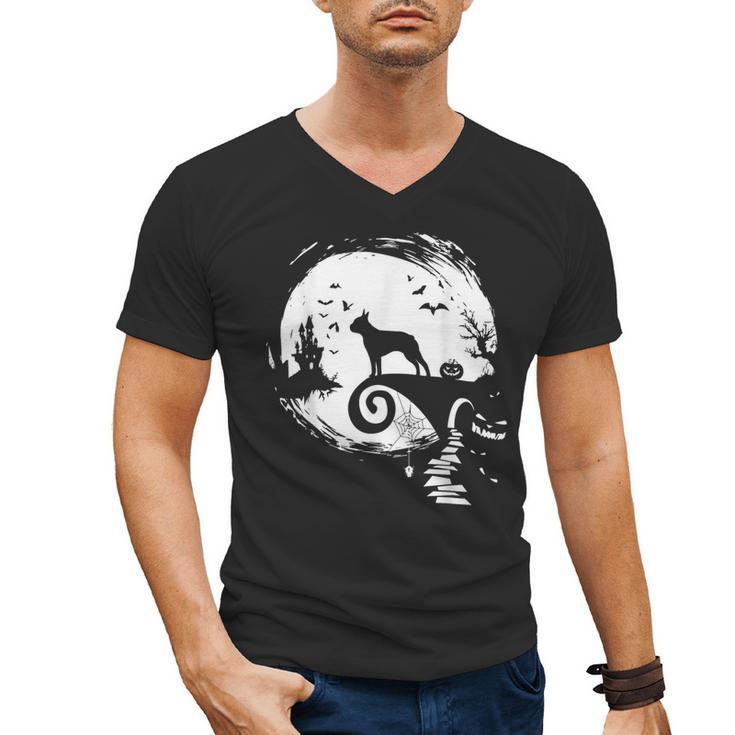 Boston Terrier And Moon Halloween Costume Dog Lover Men's V-Neck T-Shirt