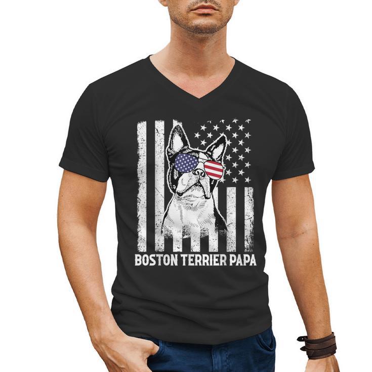 Boston Terrier Papa Cool Dog Lover USA American Flag Men Women Men's V-Neck T-Shirt