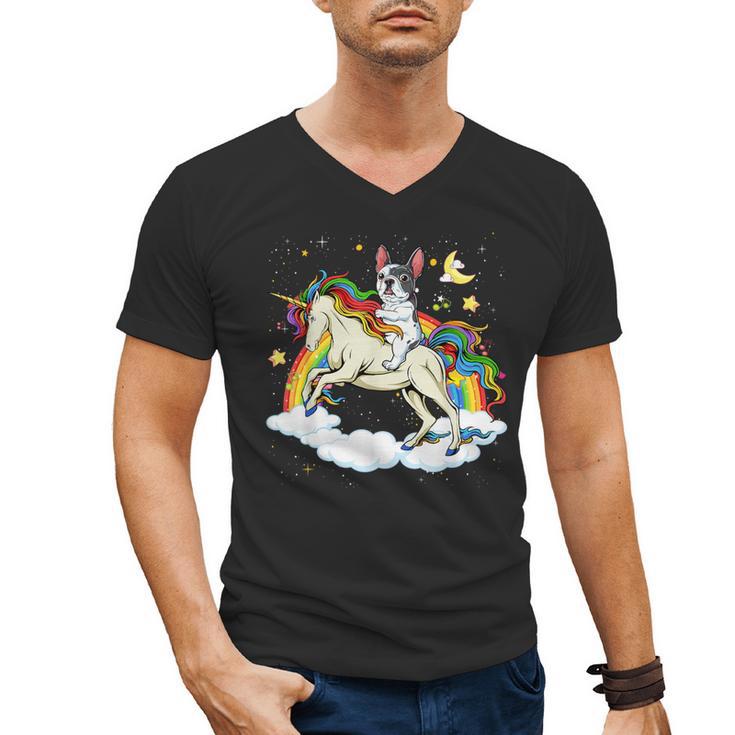 Boston Terrier Riding Unicorn Boys Girls Kids Rainbow Men's V-Neck T-Shirt