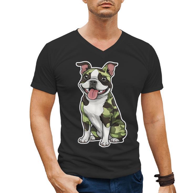 Camo Boston Terrier Pet Owner Camouflage Dog Lover Men's V-Neck T-Shirt