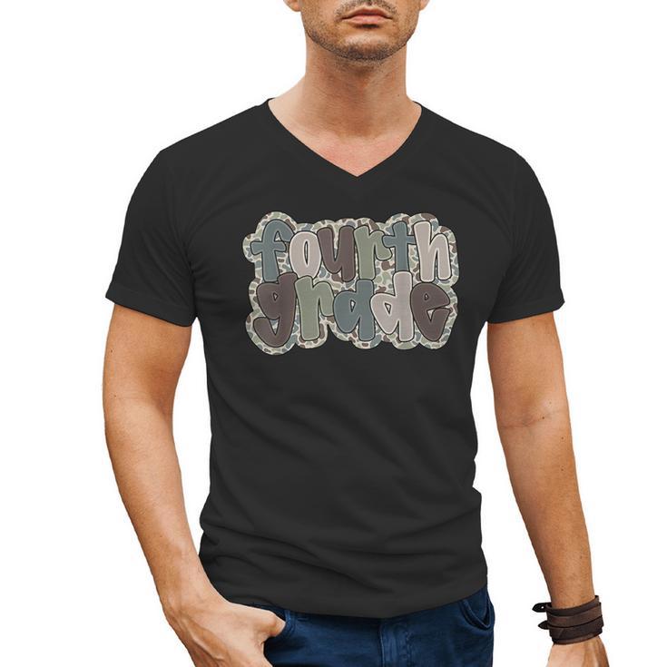 Camo Team 4th Grade Squad Back To School Teacher Kids Boys Men's V-Neck T-Shirt