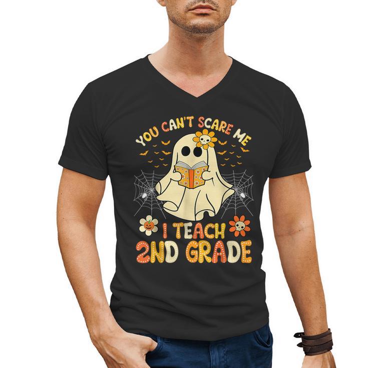 You Can't Scare Me I Teach 2nd Grade Halloween Teacher Ghost Men's V-Neck T-Shirt