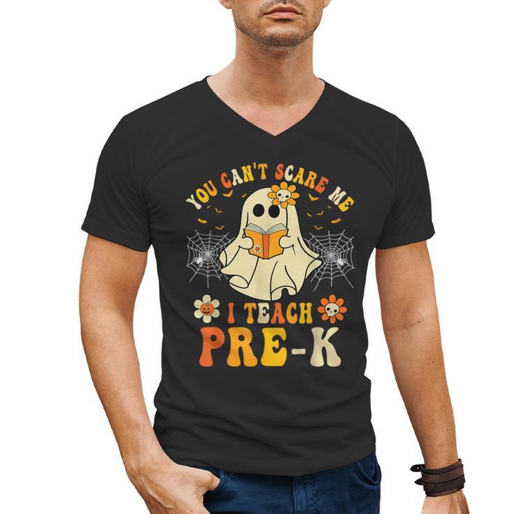 You Can't Scare Me I Teach Pre-K Halloween Teacher Ghost Men's V-Neck T-Shirt