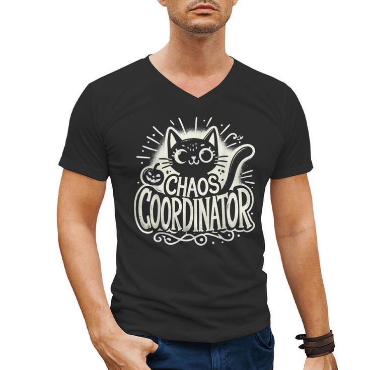 Cat Chaos Coordinator For Women Mom Halloween Teacher Men's V-Neck T-Shirt
