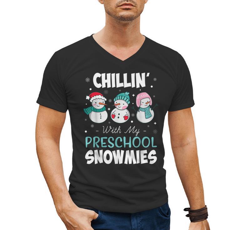 Chillin' With My Preschool Snowmies Teacher Christmas Men Women Kids Men's V-Neck T-Shirt