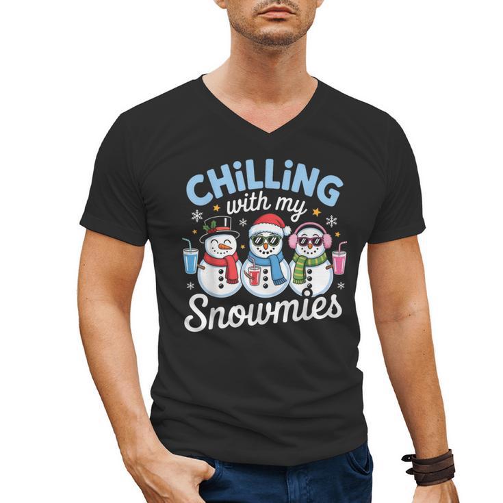 Chillin With My Snowmie Women Christmas Snowman Teacher Snow Men's V-Neck T-Shirt