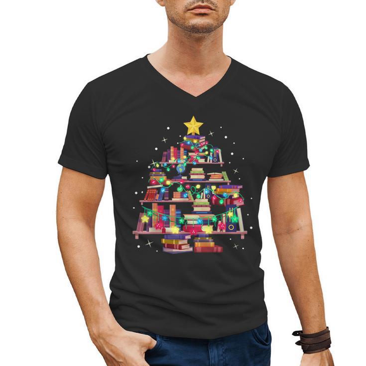 Christmas Library Tree Love Reading Books Nerd Teacher Men's V-Neck T-Shirt