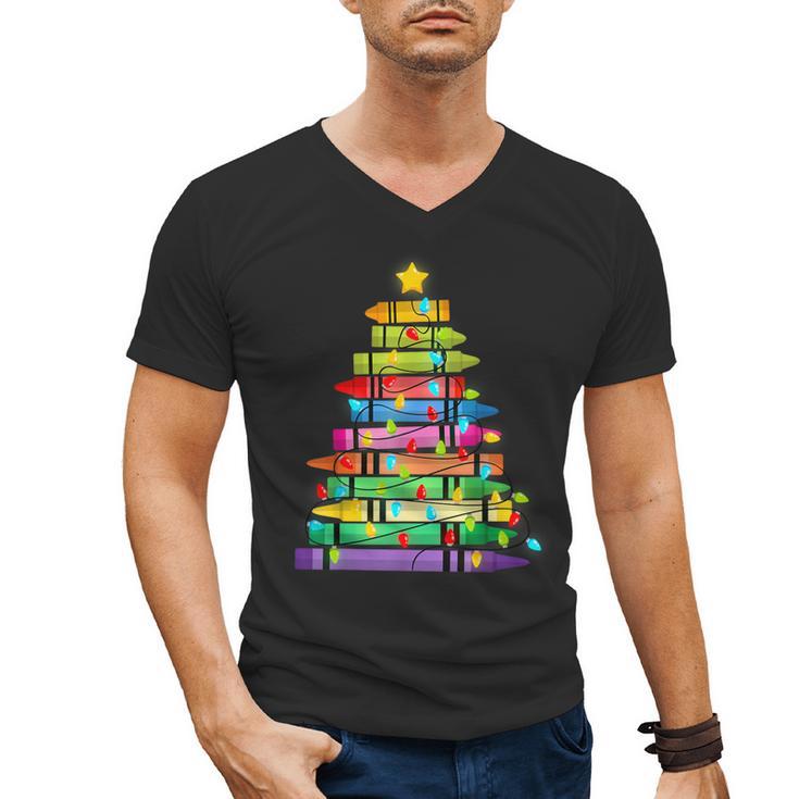 Christmas Tree Made Of Crayons School Teacher Life Student Men's V-Neck T-Shirt