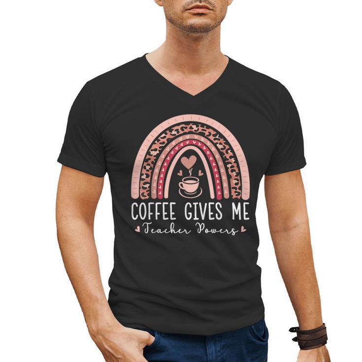 Coffee Gives Me Teacher Powers Leopard Rainbow Teacher Men's V-Neck T-Shirt