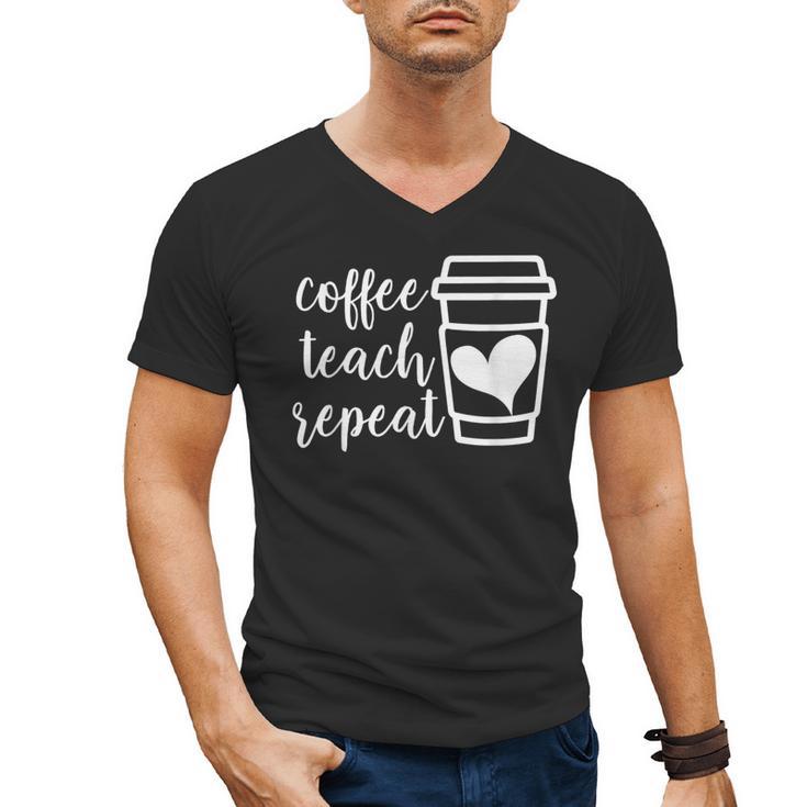 Coffee Teach Repeat Women's Misses Plus Size Teacher Men's V-Neck T-Shirt