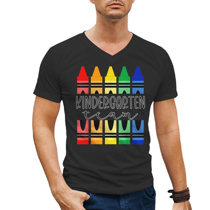 Colorful Crayon Kindergarten Team Tee For Teachers Students Men Women Kids Men's V-Neck T-Shirt