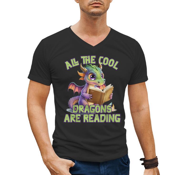 All The Cool Dragons Are Reading Dragon Teacher Men's V-Neck T-Shirt
