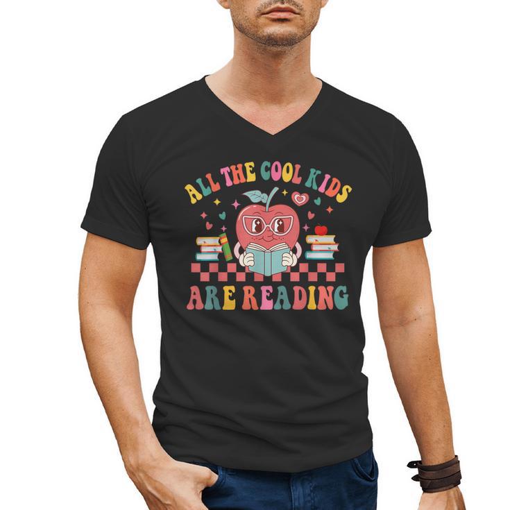 All The Cool Kids Are Reading Book Reading Teacher School Men's V-Neck T-Shirt