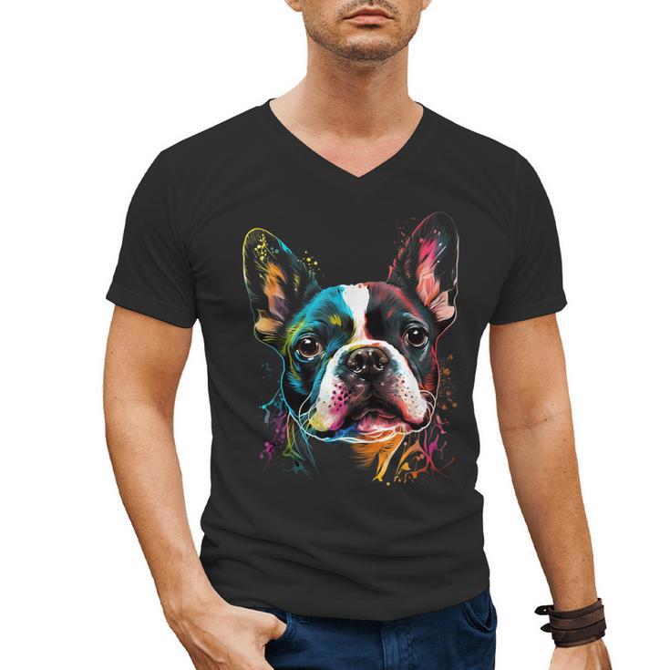 Cute Boston Terrier Puppy Dog Art Lover Unique Painting For Men Women Kids Men's V-Neck T-Shirt