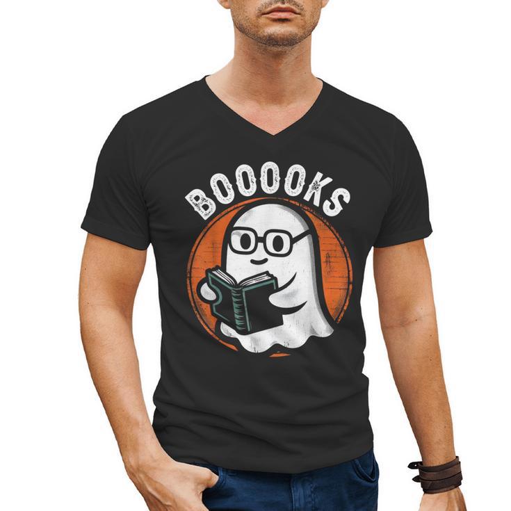 Cute Ghost Book Reading Books Lover Retro Halloween Teacher Men's V-Neck T-Shirt