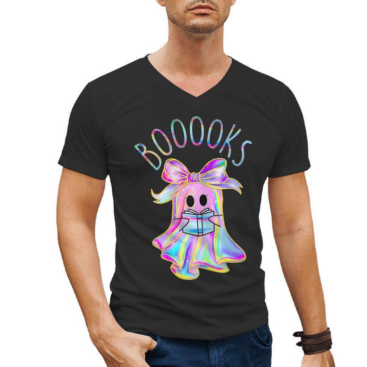 Cute Ghost Book Reading Halloween Teacher Top Girls Women Men's V-Neck T-Shirt