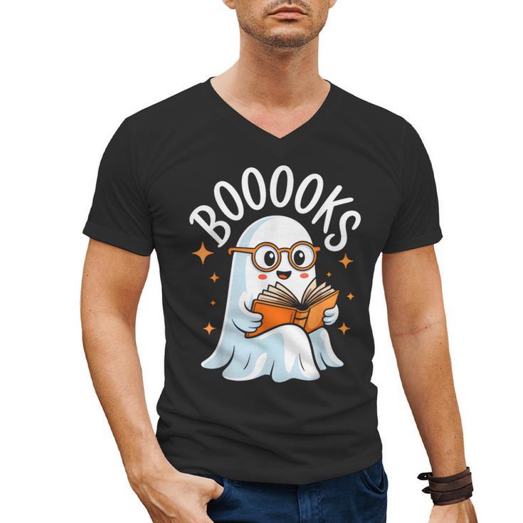 Cute Ghost Reading Book Librarian Teacher Halloween Costume Men's V-Neck T-Shirt